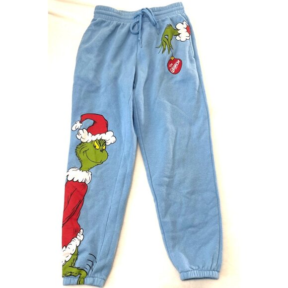 Dr. Seuss The Grinch Blue Fleece Jogger Pants XS With Drawstring Waist & Elastic - Picture 1 of 5